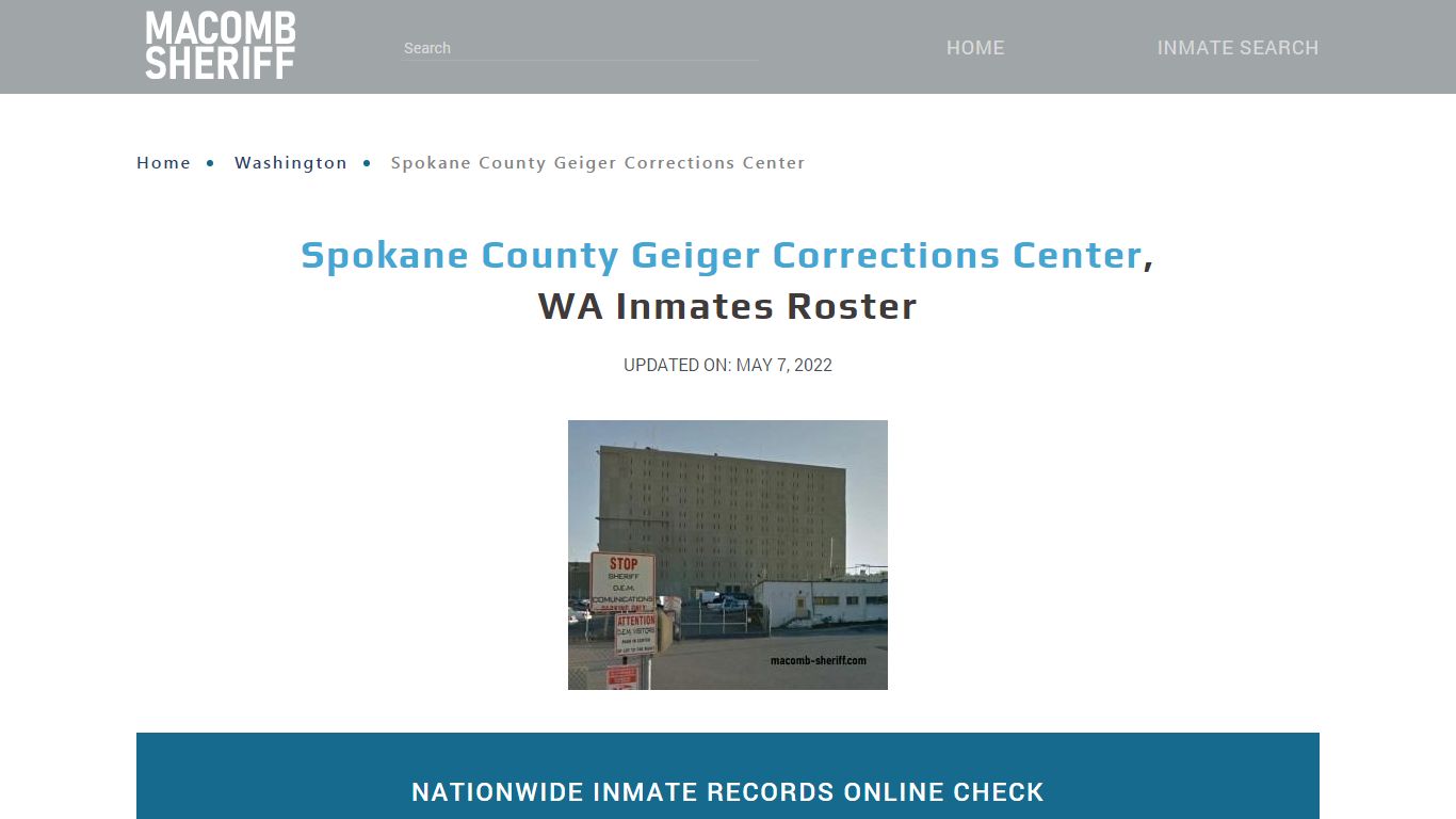 Spokane County Geiger Corrections Center, WA Jail Roster ...