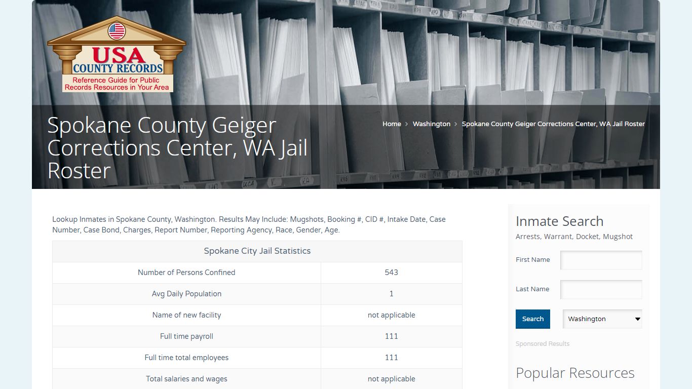Spokane County Geiger Corrections Center, WA Jail Roster ...