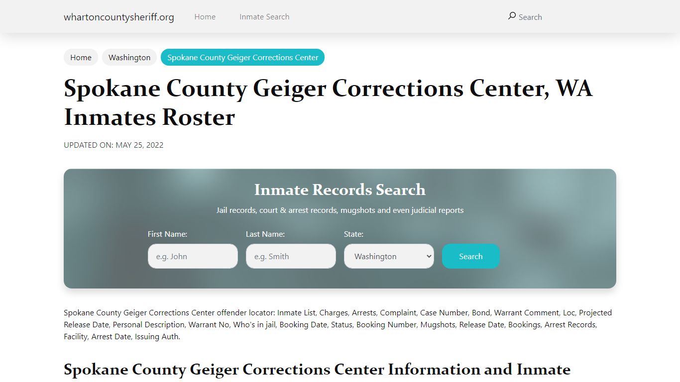 Spokane County Geiger Corrections Center, WA Jail Roster ...